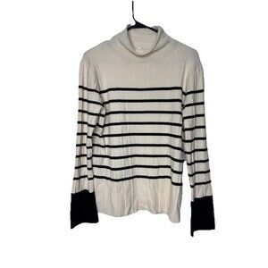 THML Anthropologie Women Sweater Mock Neck Striped Jumper Ivory Black Medium